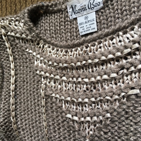 Vintage 80’s Puff Sleeve Ribbon-knit Taupe Sweater by Naomi Bee - Picture 10 of 12
